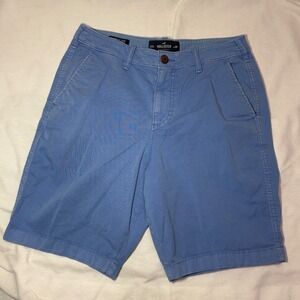 Hollister Mens Classic Fit Chino Shorts Blue Flat Front Summer W30‎